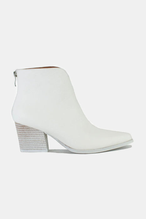 Leather Block Heel Boots| White | Women