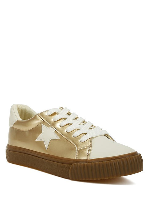 Metallic Faux Leather Star Sneakers