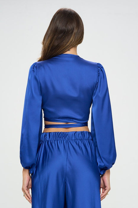 Silky Satin Wrap Crop Top with Tie