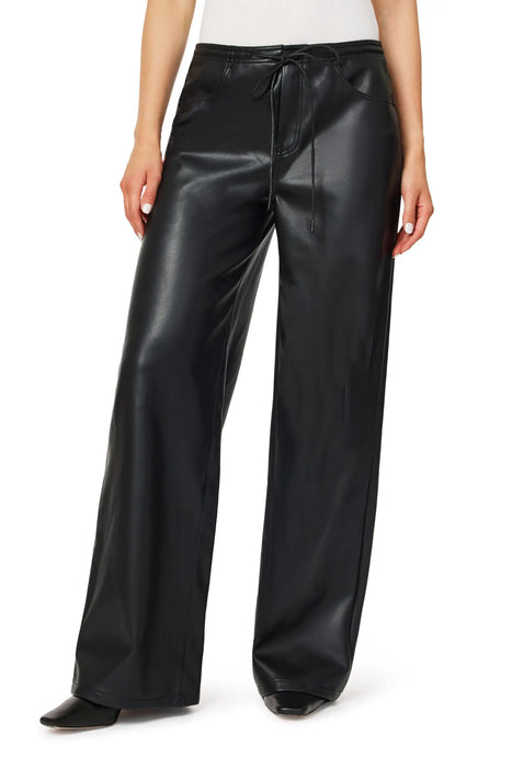 Faux-Leather Wide-Leg Drawstring Pants