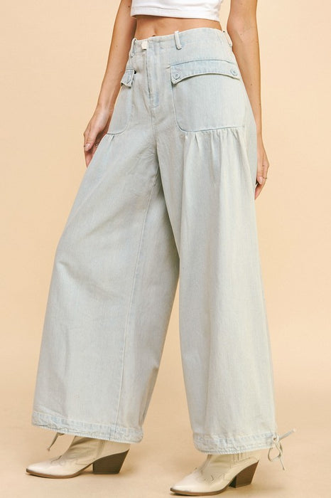 Hem Wide Leg Mid Rise Jeans