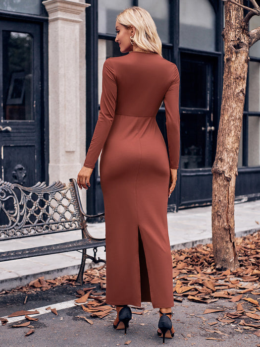 Slit Twisted Long Sleeve Dress