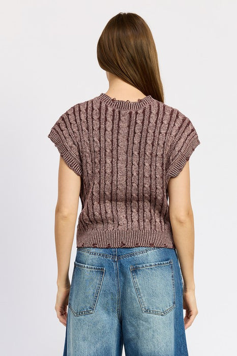 CABLE KNIT SHORT SLEEVE TOP