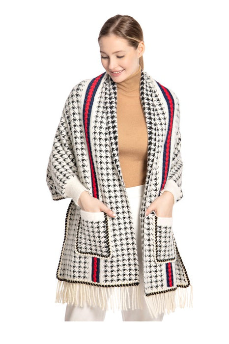 Houndstooth Sleeve Poncho