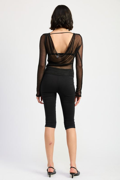 BOAT NECK METALLIC SHEER TOP | Black