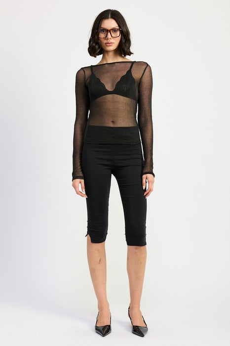 BOAT NECK METALLIC SHEER TOP | Black