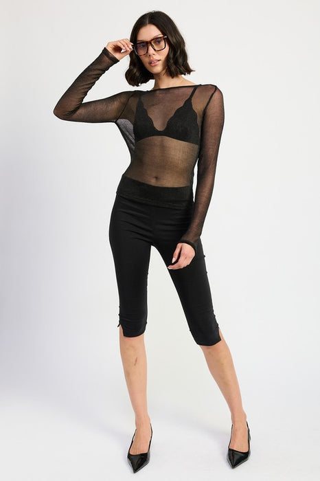 BOAT NECK METALLIC SHEER TOP | Black