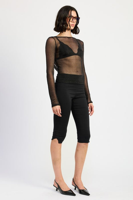 BOAT NECK METALLIC SHEER TOP | Black