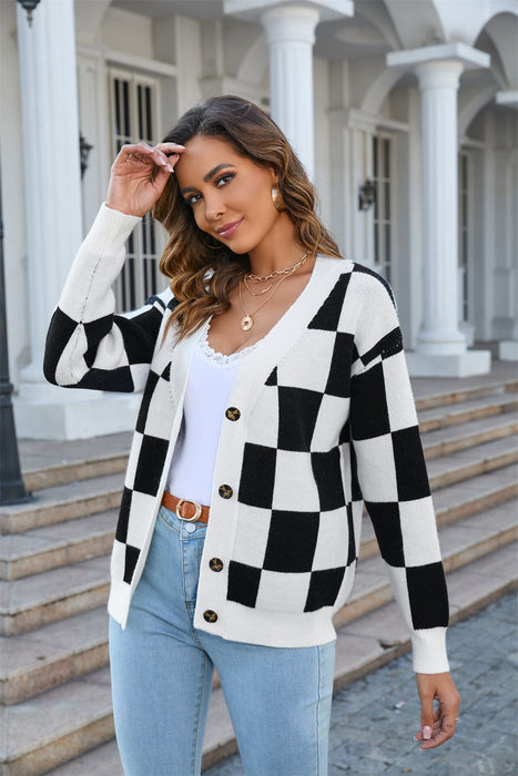 Button-Up V-Neck Cardigan