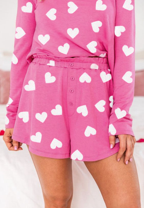 Heart Top and Elastic Waist Shorts Set | Loungewear