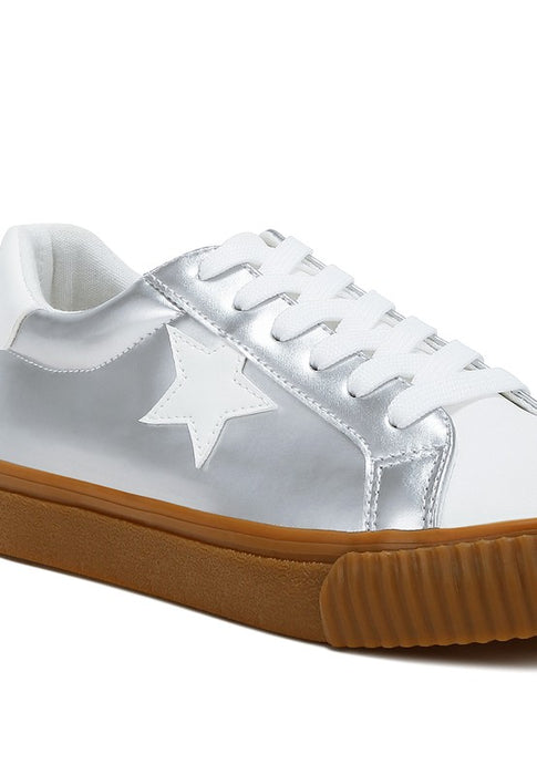 Metallic Faux Leather Star Sneakers