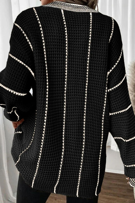 Black Striped V-Neck Sweater