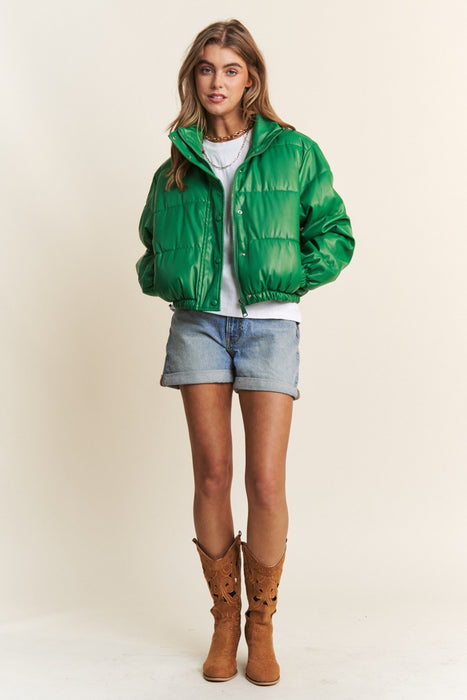 Green Cropped Puffer Jacket