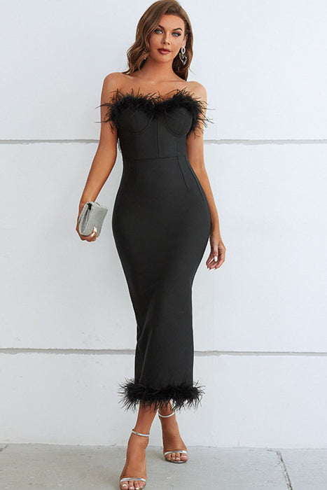 Feather Strapless Sweetheart Dress