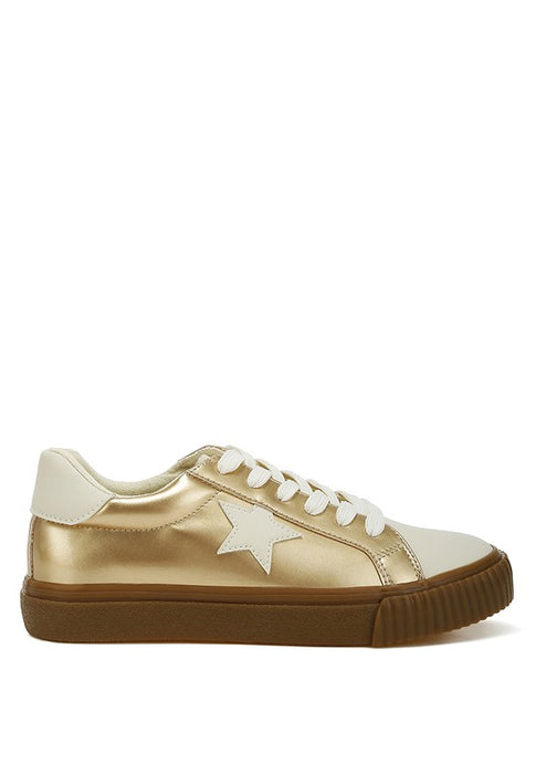 Metallic Faux Leather Star Sneakers