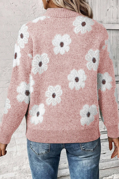 Flower Half Zip Sweater