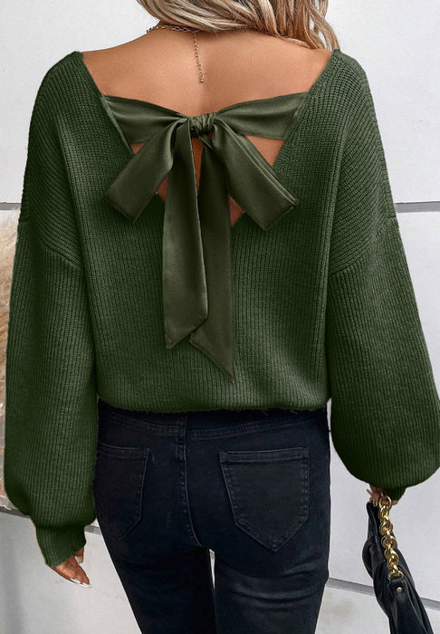 Tied Back V-Neck  Sweater