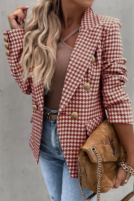 Houndstooth Double-Breasted Blazer