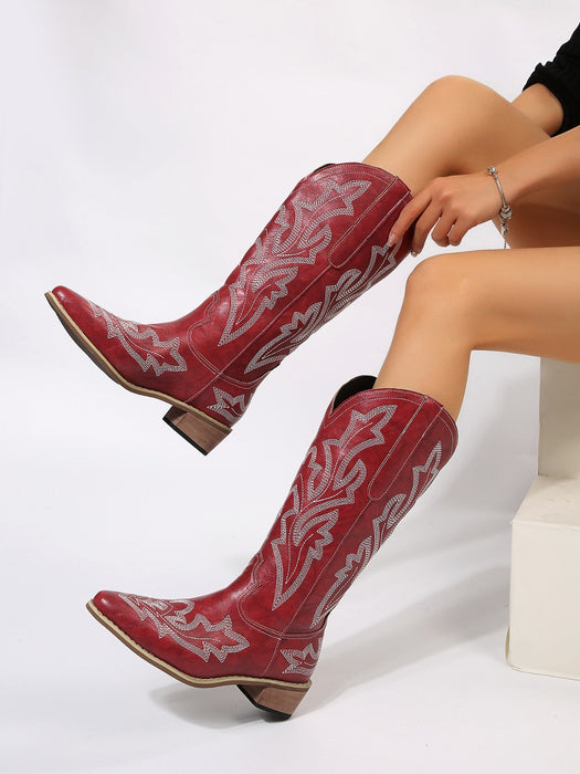 Leather Embroidered Cowboy Boots