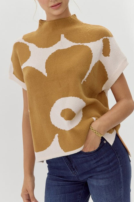 Flower Mock Neck Sweater