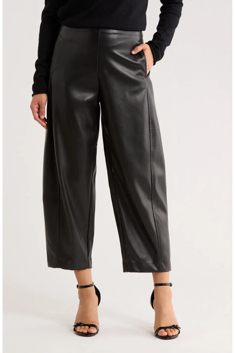 Faux-Leather Barrel-Leg Pants | High-Rise Leather Trousers