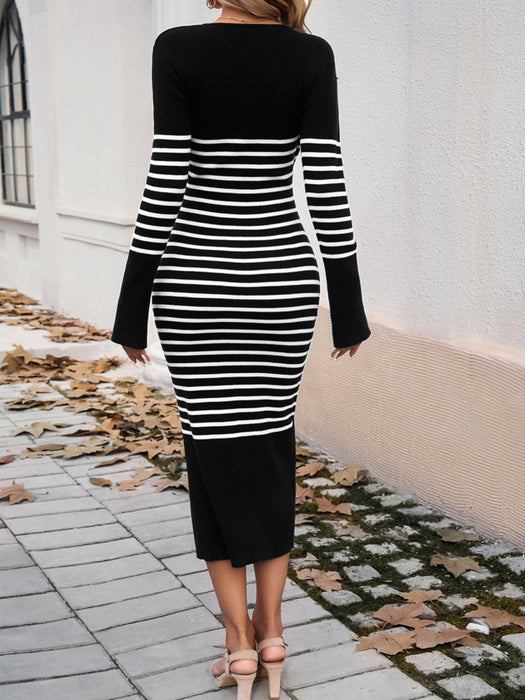 Long Sweater Dress | Striped Sweater Dress