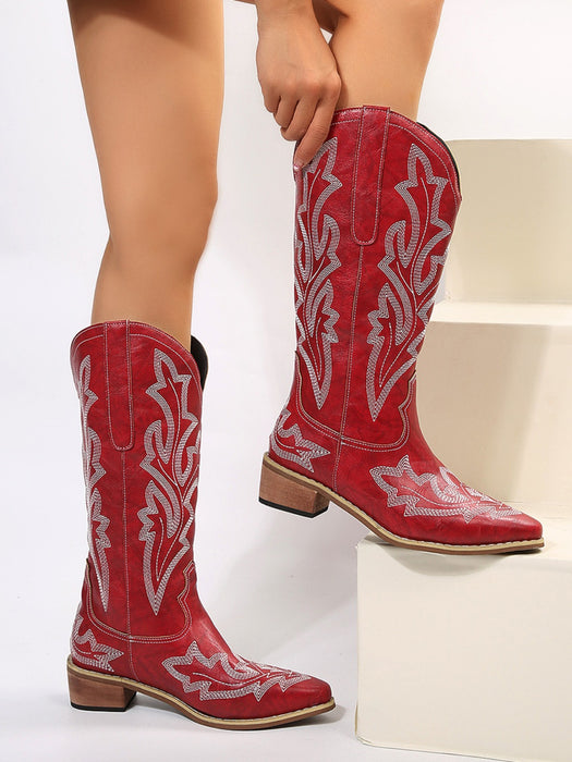 Leather Embroidered Cowboy Boots