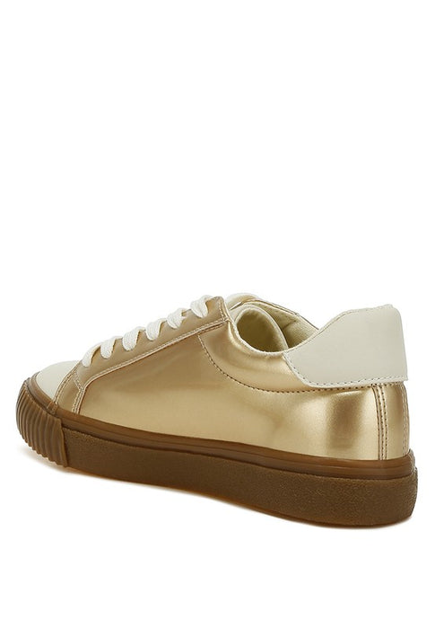 Metallic Faux Leather Star Sneakers