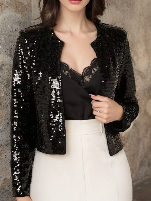 Sequin Open Front Cropped Jacket