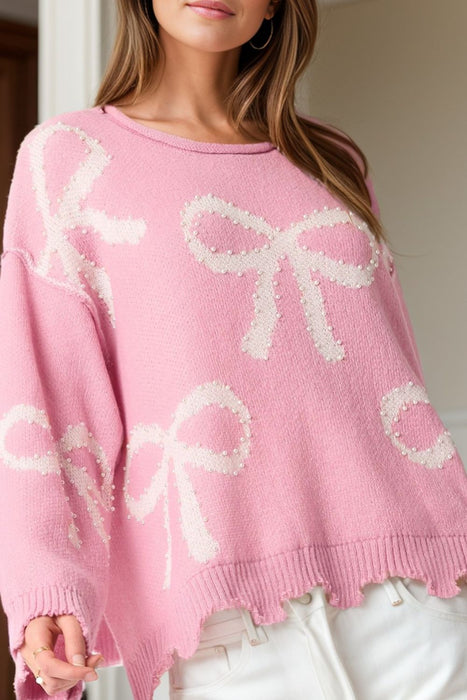 Pink Pearl Bow Sweater