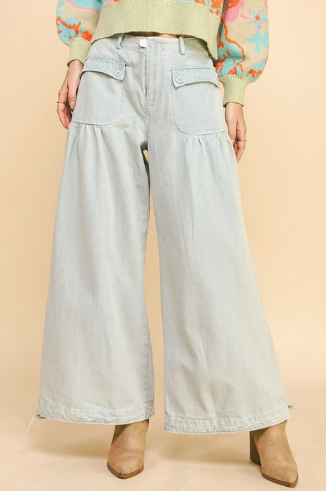 Hem Wide Leg Mid Rise Jeans