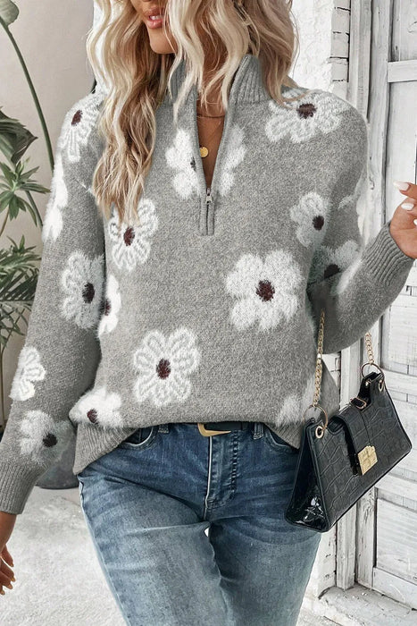 Flower Half Zip Sweater