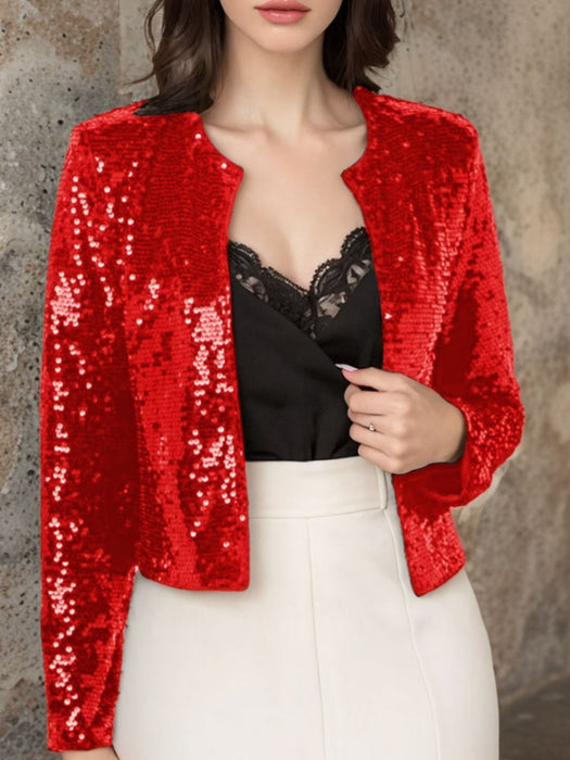 Sequin Open Front Cropped Jacket