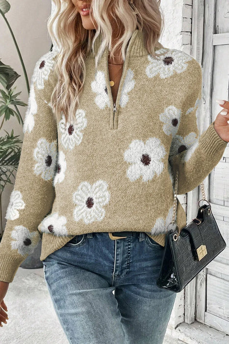 Flower Half Zip Sweater