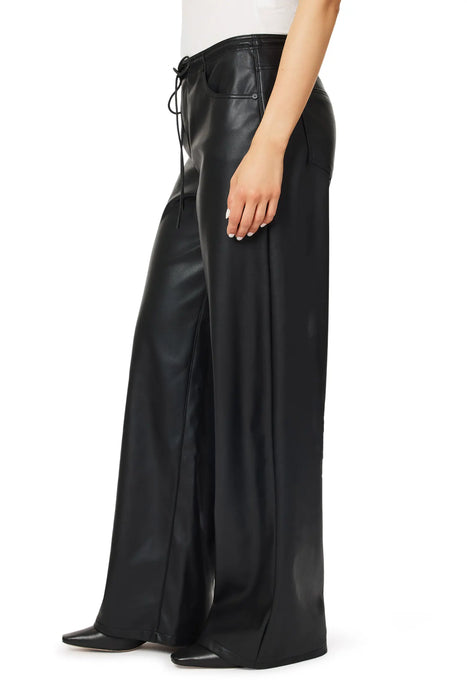 Faux-Leather Wide-Leg Drawstring Pants