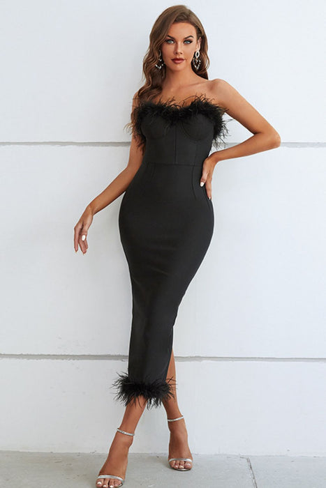 Feather Strapless Sweetheart Dress