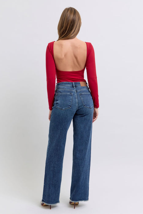 Raw Hem Mid Rise Jeans