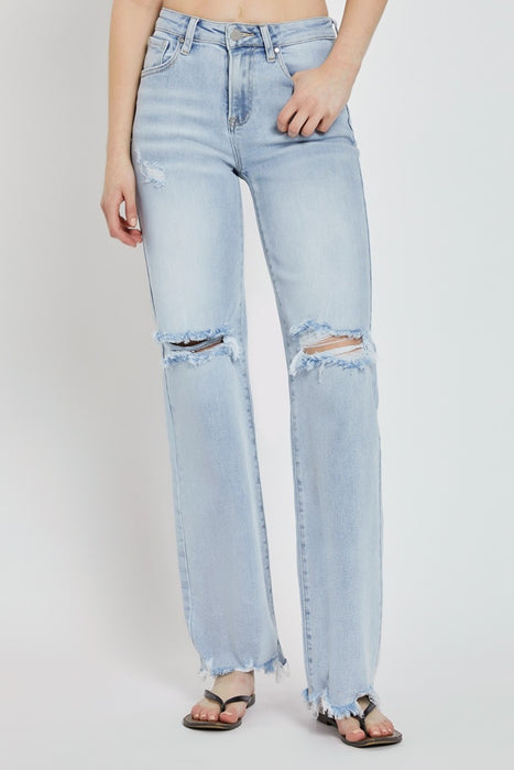 High Rise Distressed Wide Leg Jeans