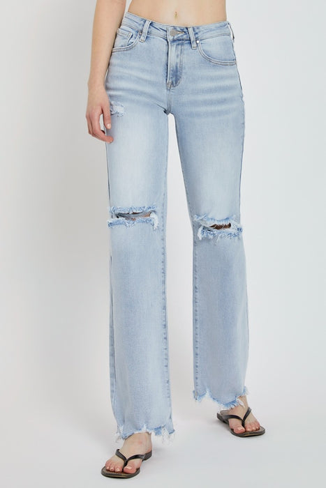 High Rise Distressed Wide Leg Jeans