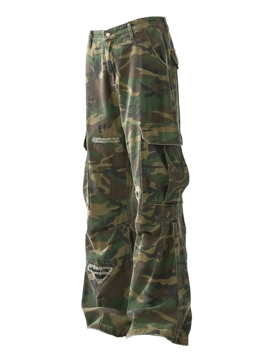 Men's Distressed Camouflage Cargo Pants