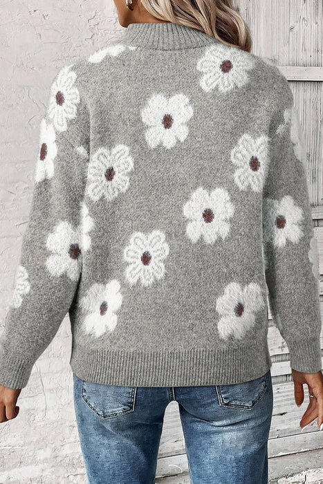 Flower Half Zip Sweater