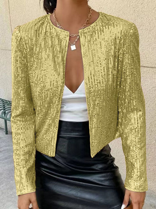 Sequin Open Front Cropped Jacket