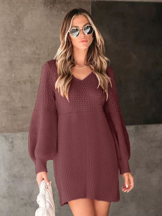 Mini Sweater Dress | V-Neck Sweater Dress