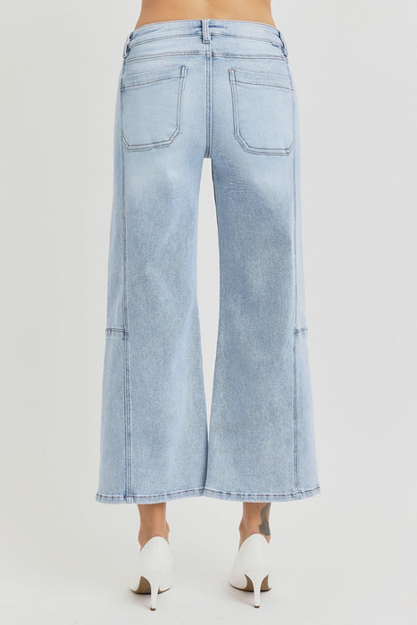 High Rise Seamed Detail Wide Leg Crop Jeans