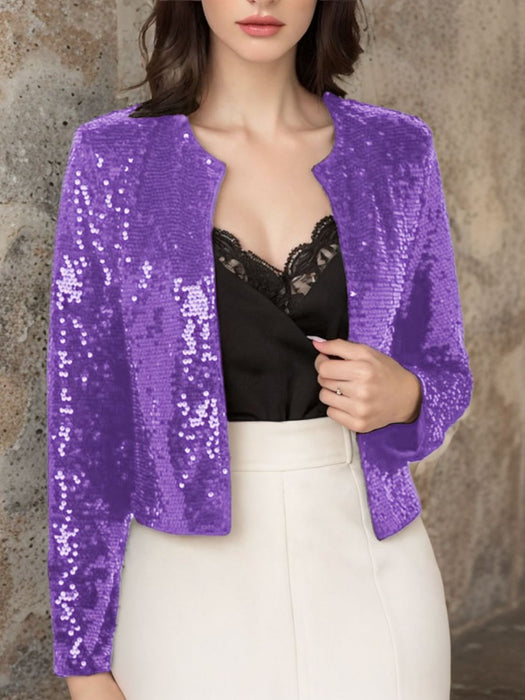 Sequin Open Front Cropped Jacket