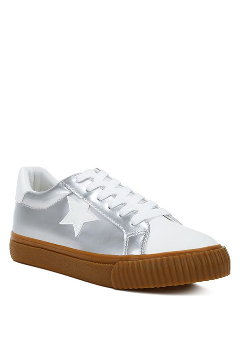 Metallic Faux Leather Star Sneakers