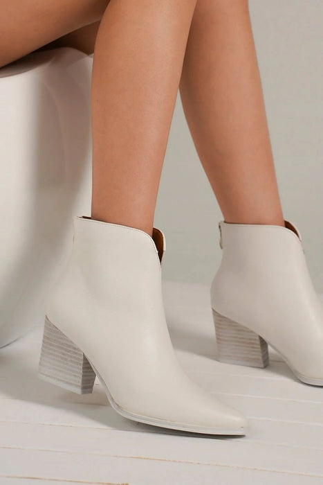 Leather Block Heel Boots| White | Women