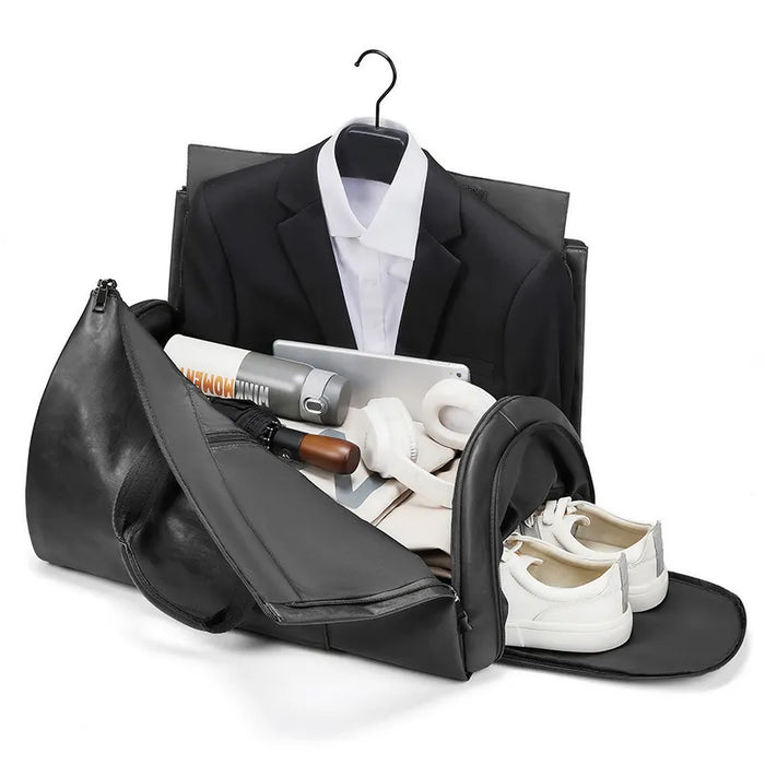 best garment duffel bag for travel Black Duffel Bag |Garment Travel Duffel | Garment Bag | Shoe Compartment | Leather