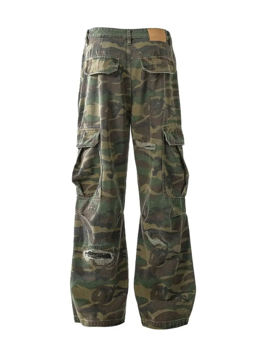 Men's Distressed Camouflage Cargo Pants