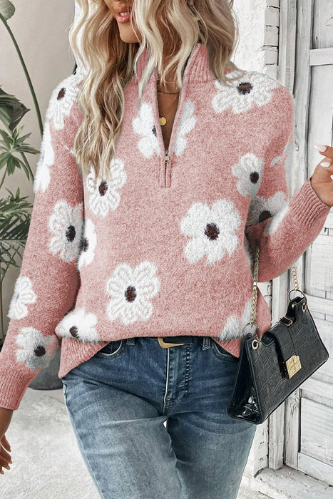 Flower Half Zip Sweater